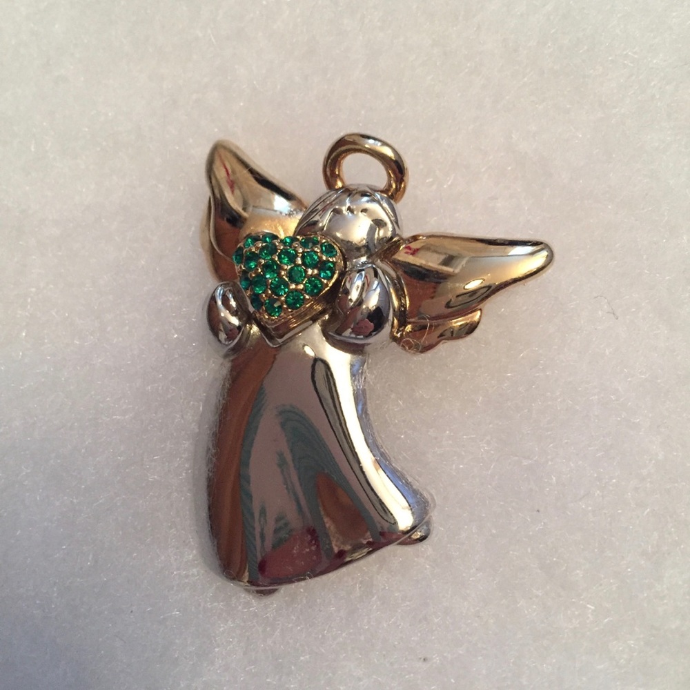 LIZ CLAIBORNE LC BROOCH PIN ANGEL CHRISTMAS XMAS HOLIDAY CHERUB SILVER GOLD